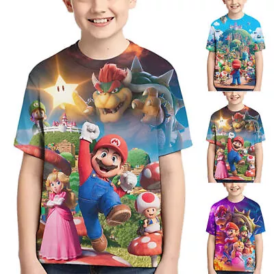 Buy Super Mario Game Print T-shirt Kid Boy Girl Short Sleeve Tee Shirt Tops Clothes⊰ • 9.32£