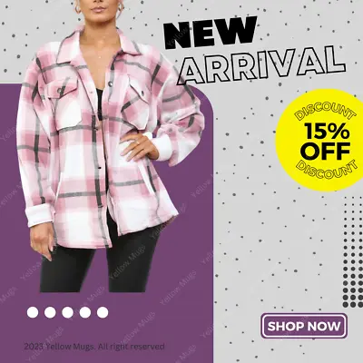 Buy Womens Oversized Baggy Top Shirt Coat Check Fleece Casual Jacket Shacket Tunic • 15.99£