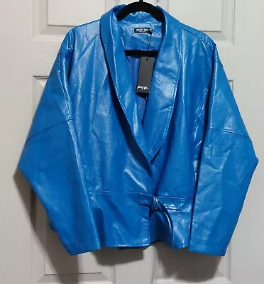 Buy Nasty Gal Collection Blue 70s Inspired Faux Leather Jacket Size 6 • 42.52£