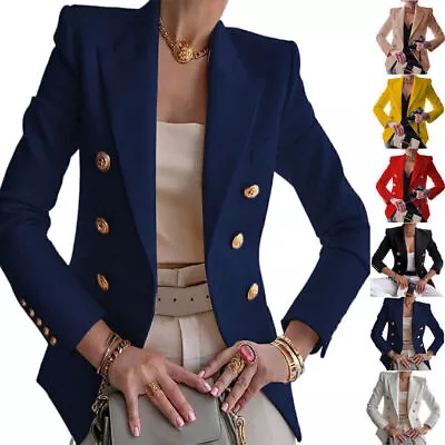 Buy Womens Double Breasted Front Military Style Blazer Ladies Button Formal Jacket • 18.39£