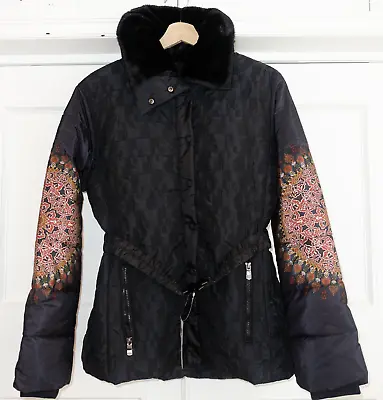 Buy DESIGUAL Black Winter PUFFER Jacket FUR COLLAR Size 42 / UK 14 New With Tags! • 75£