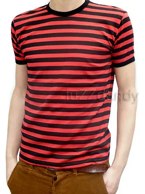 Buy MENS Stripey Tee T-shirt Red Black Indie Mod Sailor NEW Striped Nautical Punk • 16.25£