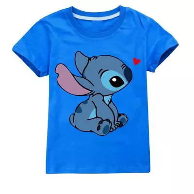 Buy Kids Boys Stitch And Lilo Print Casual Short Sleeve T-shirt Cotton Tshirt Top UK • 8.66£