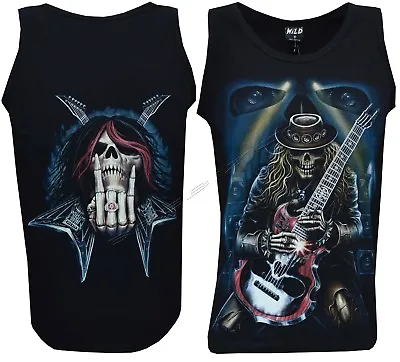 Buy Guitar Rocker Grim Reaper Glow In Dark Skull Sleeveless Vest Tank Top M - 3XL  • 10.95£