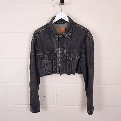 Buy Levi's Vintage Denim Trucker Jacket Womens L Large Cropped Cut Off Dark Grey 90s • 19.92£