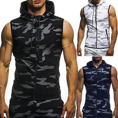 Buy Men's Gym Pullover Vest Sleeveless Casual Hoodie Hooded Tank Tops Muscle T-Shirt • 17.51£