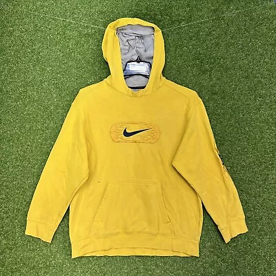 Buy Vintage Y2K Nike Yellow Embroidered Hoodie Youth Size Large 14-16 Pullover • 21.25£