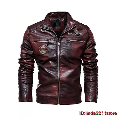 Buy Hot Men's Motorcycle Leather Jacket Fashion Short Slim Jackets Coat Outwear • 45.65£
