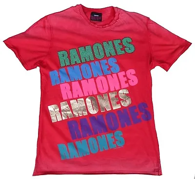Buy Amplified Official Ramones Rock Star Vip Strass Vintage Red Bleached T-SHIRT S • 39.42£