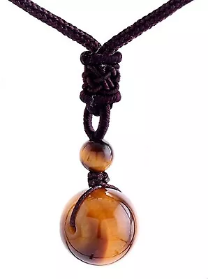 Buy Tigers Eye Ball Pendant Gemstone 16mm Ball Necklace Chakra Stone Cord Jewellery • 3.95£