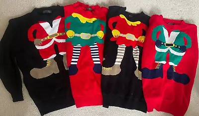 Buy Family/Friend Christmas Jumper Set X 4 Adult Large, Elves And Santas Red & Black • 11.99£