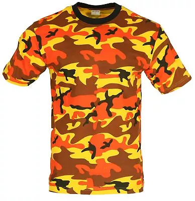 Buy Camo T Shirt Mens Army Military Orange Camouflage Summer Short Sleeve Combat Tee • 9.49£