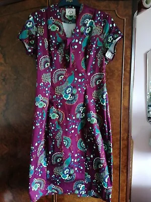 Buy  BANNED Rockabilly Purple Peacock Pattern Pencil Dress Size L - 12 • 18£