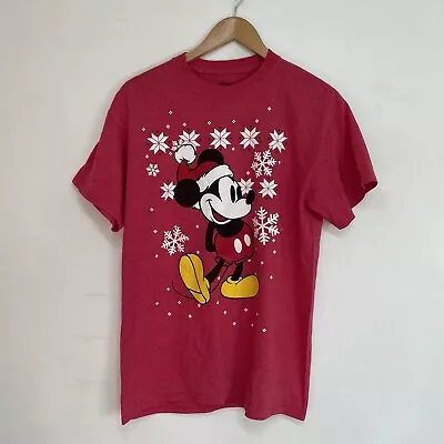 Buy Disney Christmas T Shirt Medium Red Shirt Sleeve Crew Neck Mickey Mouse  • 9£