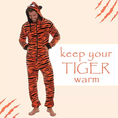 Buy Adult Mens 1Onesie1 One Piece Pyjama Hooded Tiger Jumpsuit Costume Sale UK Cosy • 30.99£