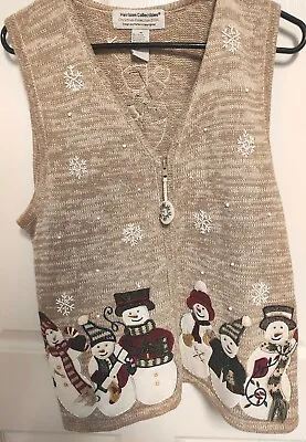 Buy Heirloom Collectibles Womens Ugly Christmas Sweater Zip Vest MEDIUM Snowmen VTG • 15.11£