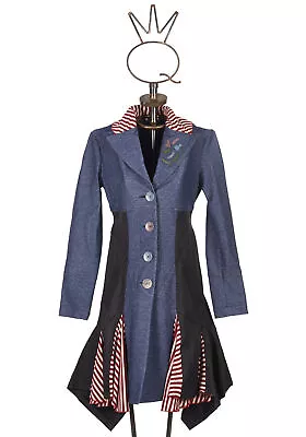 Buy SAVE THE QUEEN COAT TRENCH JACKET DENIM EFFECT COTTON BLEND JERSEY Sz S SMALL • 93.78£