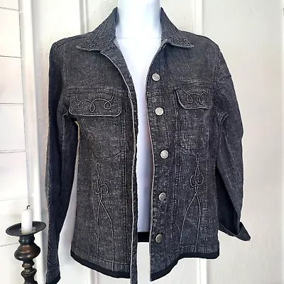 Buy Chico's Design  Vanity Size 0 Woman's Size 4  Heathered Black Denim Jacket # 073 • 32.30£