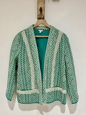 Buy Monsoon Green Mix Aztec Embroidered Boho Kimono Dress Jacket Open Front Size XL • 39.95£