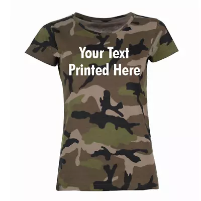 Buy Ladies Custom Printed Camo T Shirt - Camouflage Tshirt Top Party Hen Night Gift • 14.99£