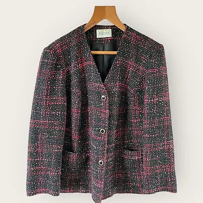 Buy Eastex Blazer Jacket Fit Size 18 Vintage Boucle Wool Mix Black Red Check Women • 13.99£