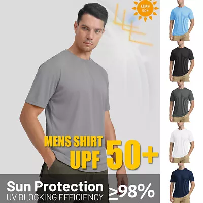 Buy Men Sun UV Protection T-shirts Summer UPF 50+ Quick Dry Short Sleeve Shirt UK • 8.76£