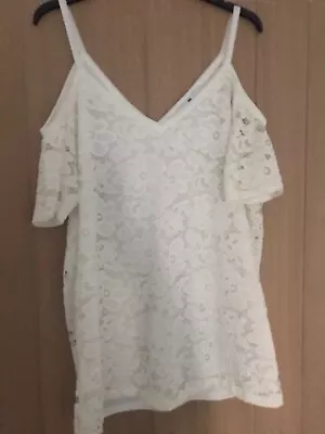 Buy Cream Lace Effect Short Sleeved Top With Built In Cami • 3£