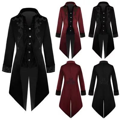 Buy Men‘s Gothic Jacket Medieval Tailcoat Victorian Steampunk Coat Halloween Costume • 9.74£