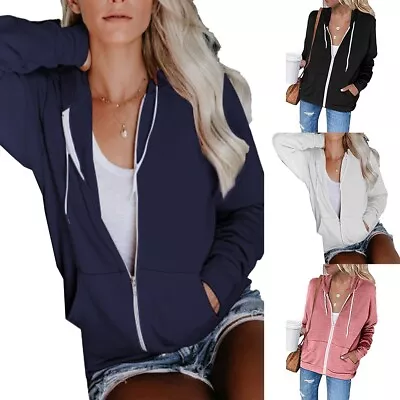 Buy Stylish Hoodie Coat With Full Zip Lightweight Jacket Sweatshirt For Women • 11.82£