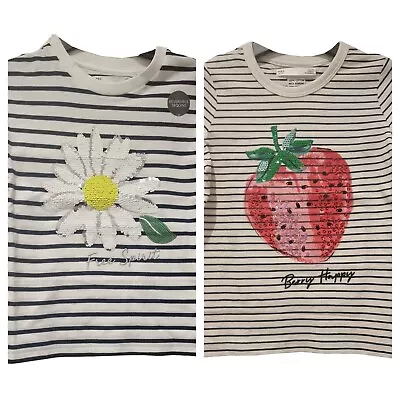 Buy Girls T-Shirt Top Summer Sequin Daisy Strawberry Ex M & S New 6-15 Years • 5.99£