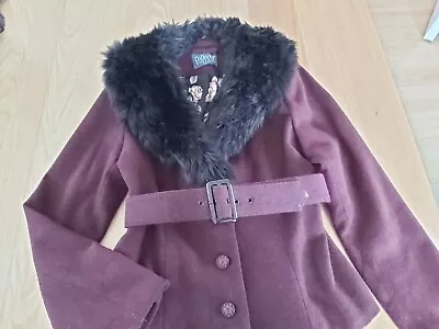 Buy Collectif Vintage  50's Style Women Jacket 12 With Faux Fur And Belt • 15£