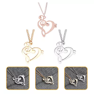 Buy  3 Pcs Musical Note Necklace Alloy Miss Jewelry Heart Pendant • 7.85£