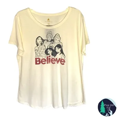 Buy Disney Princesses T-shirt Tee 2XL / XXL Cream Black Believe Cinderella Belle NWT • 9.62£