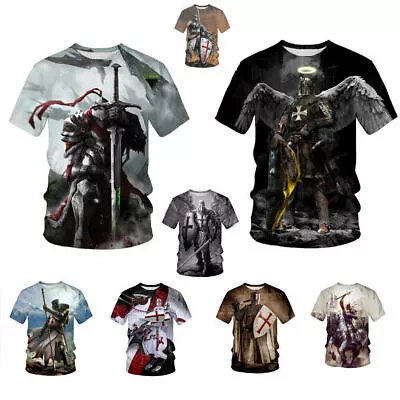 Buy Men's Women's Knight Templar Divine Cross T-Shirt 3D Print Short Sleeve Tee Tops • 8.40£
