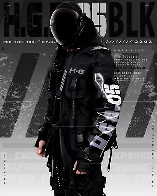 Buy Men's Techwear Black Jacket Hoodie Full Zip Buckle Holygrail H.G.B-05/BLK • 252.91£