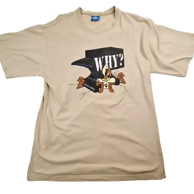 Buy Wile E. Coyote Anvil Looney Tunes Movie World Short Sleeve Shirt Beige Size XL • 12.65£