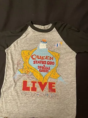Buy Rare Vintage Queen/Status Quo  We Will Rock You  1986 Concert T Shirt ~ Size M • 75£