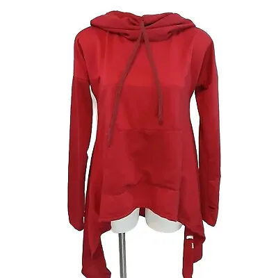 Buy Liranmei Red Asymmetrical Hem Pullover Sweater With Hoodie Small • 29.19£