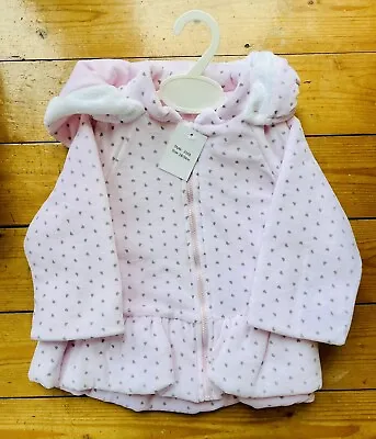 Buy NEW Little Nosh Baby Girls Warm Soft Feel Hooded Jacket Pink With Heart Design • 9.99£