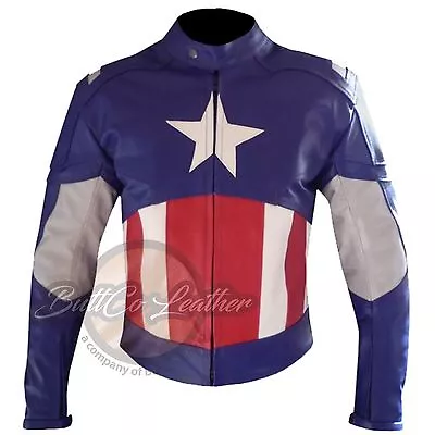 Buy New Avengers Captain America Leather Motorcycle Racing Armoured Biker Jacket • 144.99£