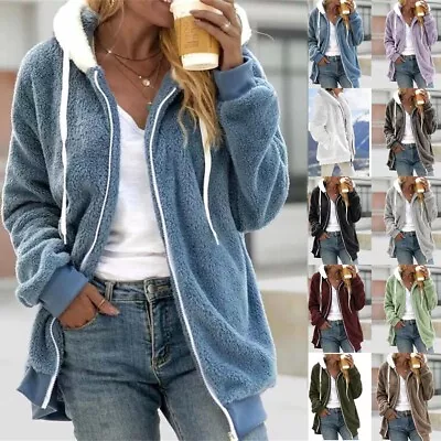 Buy Womens Teddy Bear Fleece Fluffy Hooded Coat Ladies Hoodies Jacket Zip Up Outwear • 11.99£