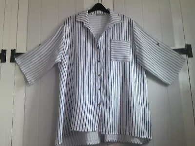 Buy Gorgeous Grey/white Ticking Style Stripe `Italian Made`oversize Shirt 16/18 • 12£