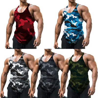 Buy Mens Gym Vest Racerback Bodybuilding Muscle Stringer Tank Top Bodybuilding Vest • 11.15£