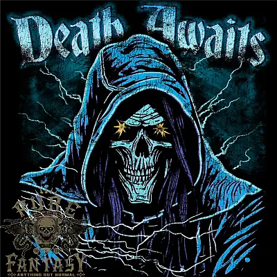 Buy Death Awaits Evil Grim Reaper Skull Mens T-Shirt 100% Cotton • 12.75£