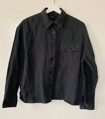Buy UNIQLO Cropped Oversize Grey L/S Flannel Cotton Utility Shirt Pocket S BNWOT • 14.99£