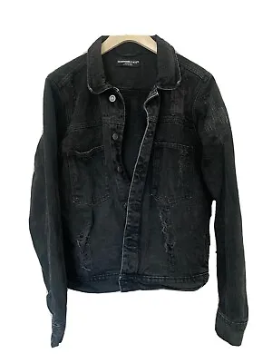 Buy Cedarwood State Black Distressed Denim Jacket Size Medium Unisex • 10£