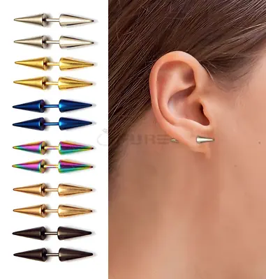 Buy Men Women Double Spike Stud Earrings Surgical Steel Punk Gothic Ear Jewelry 2pcs • 3.99£