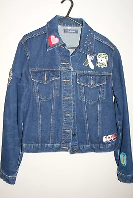 Buy Denim Jacket With Sewn On Patches And Stud Crystals VGC Size 12  NL Jeans Teens • 4.80£