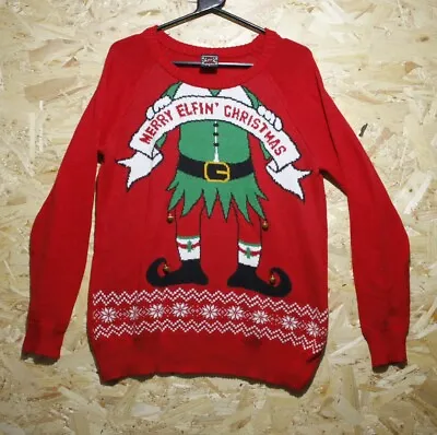 Buy Ugly Christmas Elf Red Jumper Jingle Bells Large Long Sleeve • 12.10£