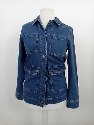 Buy M&S Jacket Indigos Denim Fitted Button Down Multi Pocket Longline NWOT F2 • 12.99£